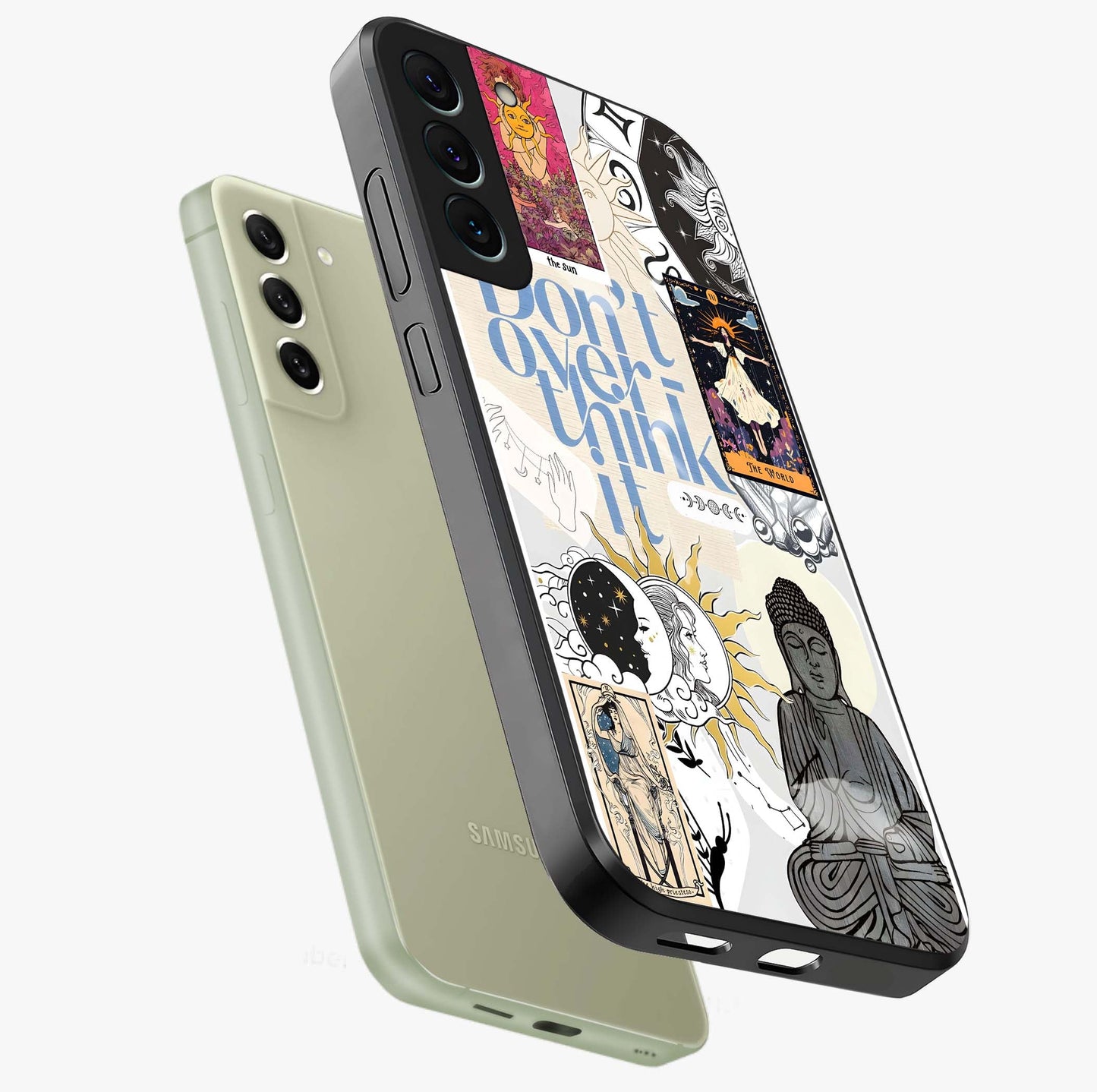 Ethereal Thoughts Glass Case displayed in angled mockup highlighting soft abstract design with calm ethereal aesthetic.
