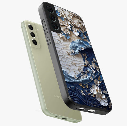 Floral Wave Origami Glass Case displayed in angled mockup highlighting geometric origami flower design with modern aesthetic style.