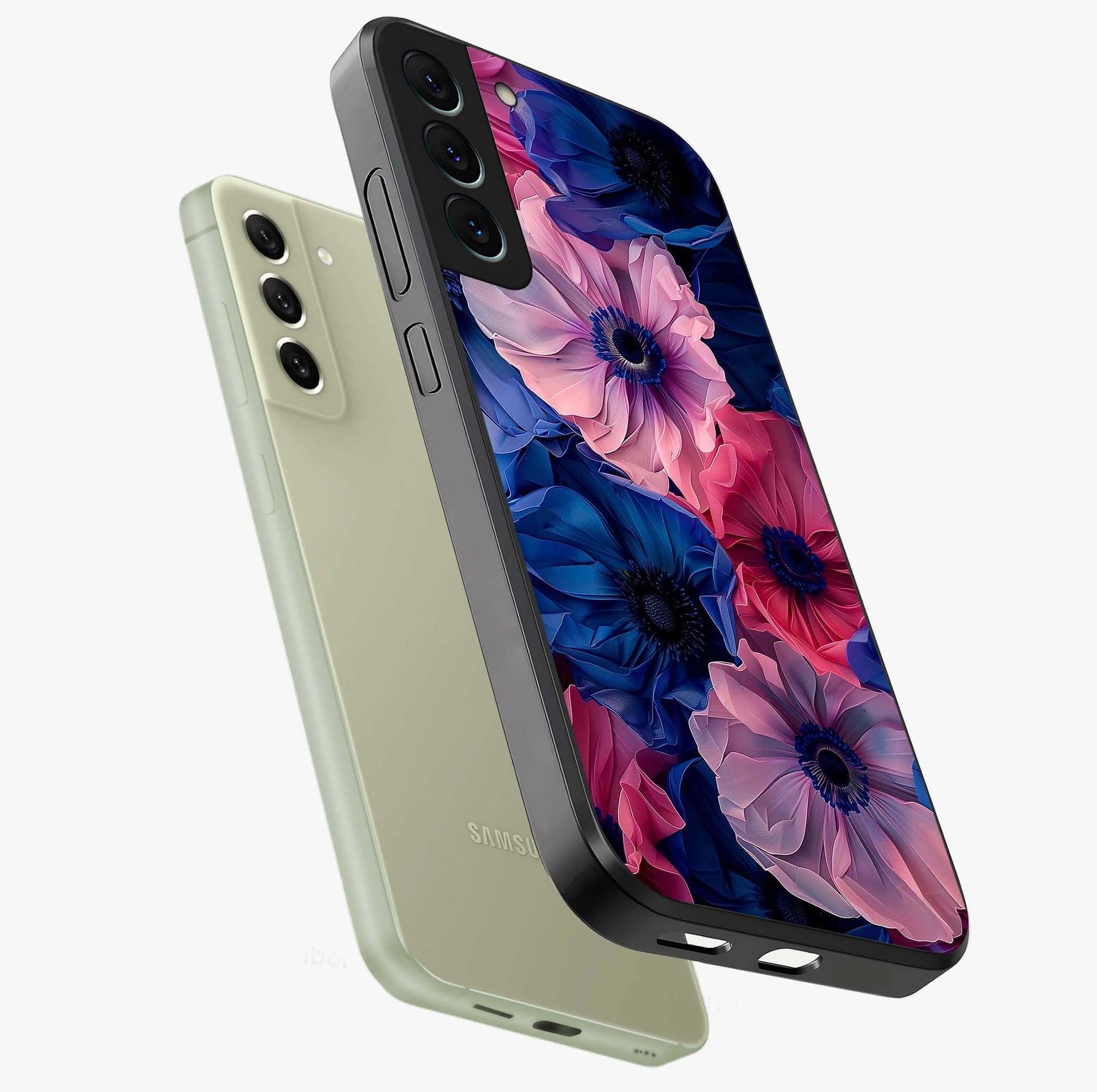 Flower Paper Art Pattern Glass Case displayed in angled mockup highlighting layered paper flower design with artistic aesthetic.