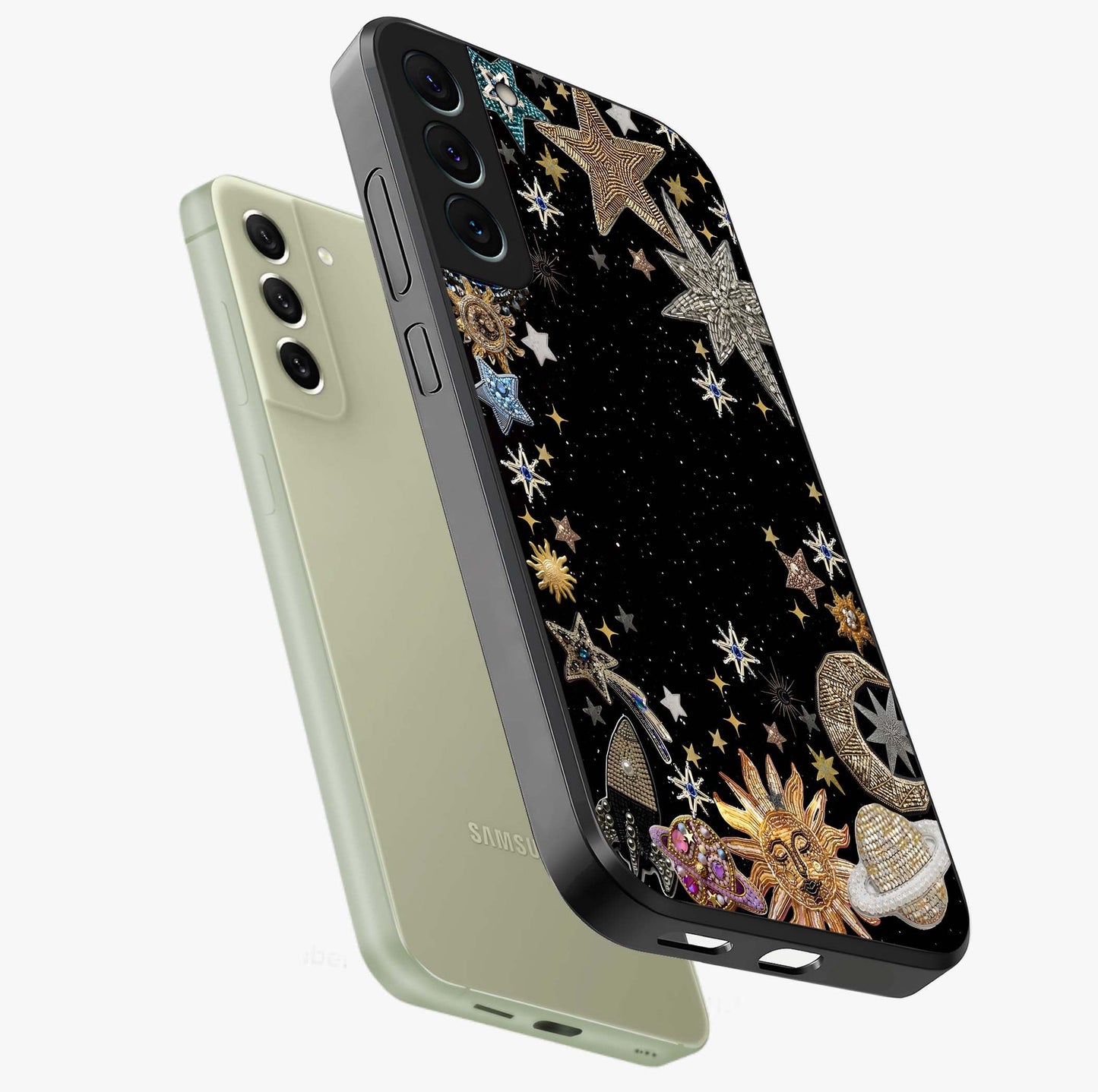 Galactic Jewel Stars Glass Case displayed in angled mockup highlighting shining celestial star design with cosmic aesthetic style.