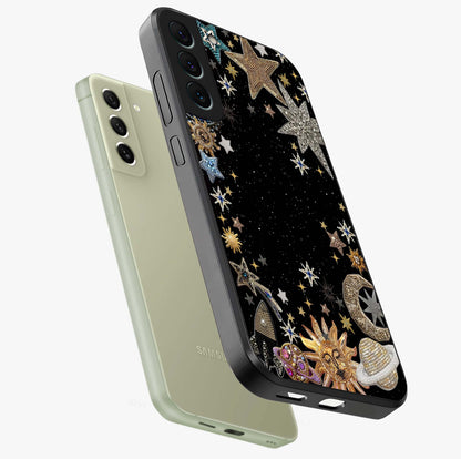 Galactic Jewel Stars Glass Case displayed in angled mockup highlighting shining celestial star design with cosmic aesthetic style.