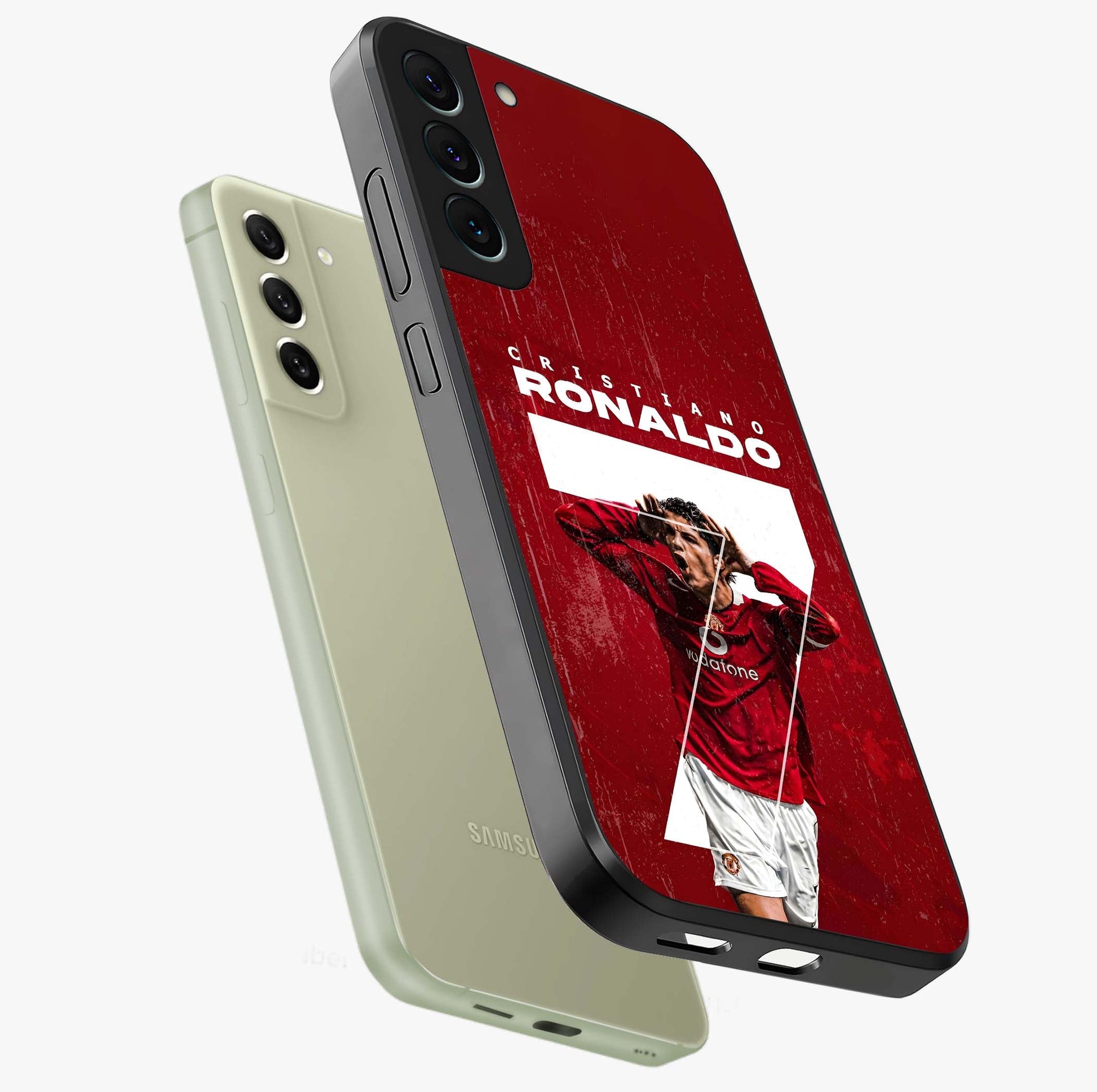 Goal Celebration Legacy Glass Case displayed in angled mockup highlighting energetic sports celebration design with bold athletic theme.