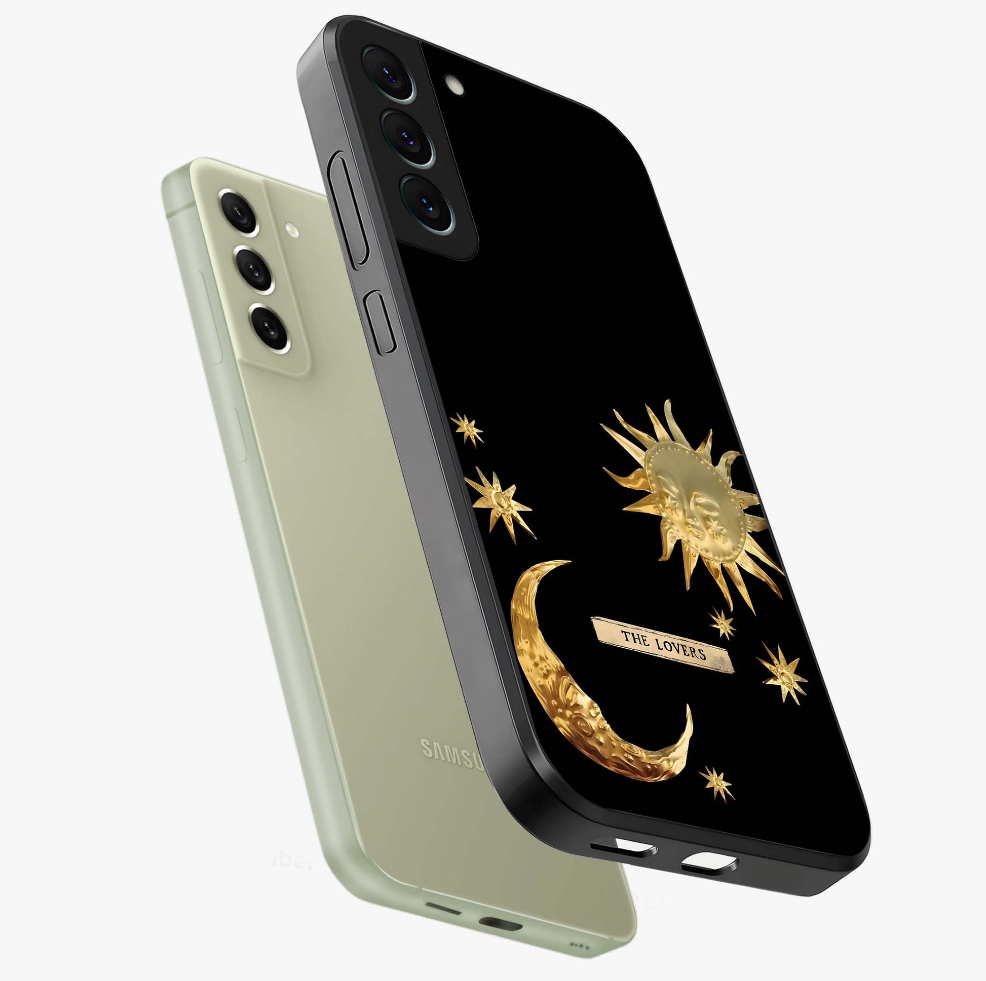 Gold Sun Blush Glass Case displayed in angled mockup highlighting radiant sun design with warm golden aesthetic.
