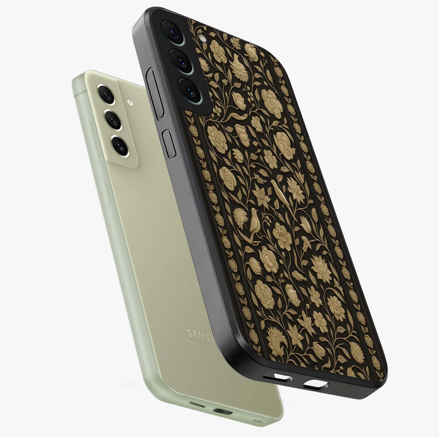 Golden Evil Eye Mandala Glass Case displayed in angled mockup highlighting protective evil eye symbol with golden mandala design.
