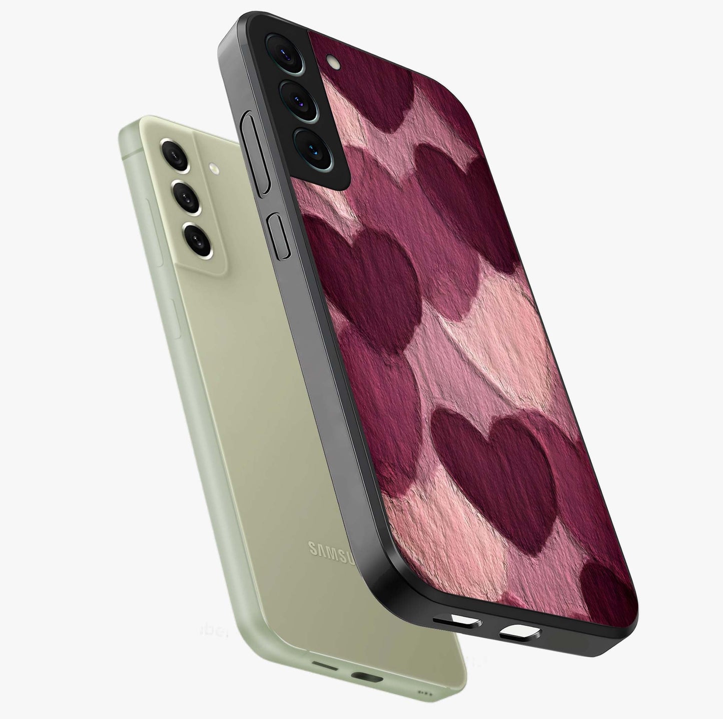 Layered Paper Hearts Glass Case displayed in angled mockup highlighting creative paper craft heart design with romantic aesthetic.