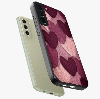 Layered Paper Hearts Glass Case displayed in angled mockup highlighting creative paper craft heart design with romantic aesthetic.