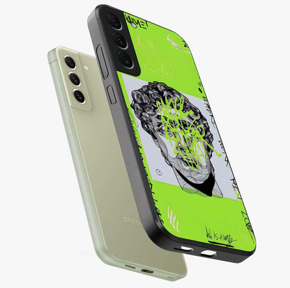 Neo Graffiti Rebellion Glass Case displayed in angled mockup highlighting urban street art design with rebellious aesthetic.