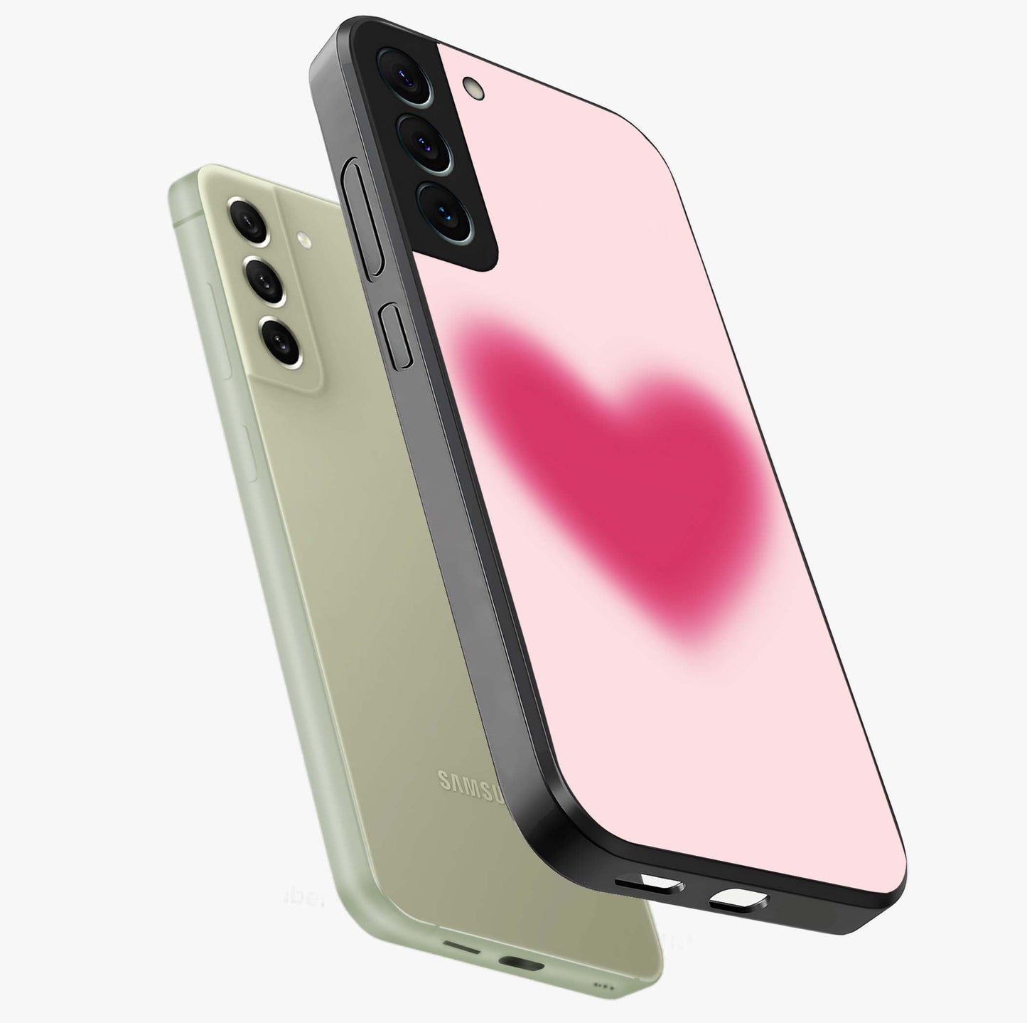 Pink Aura Heart Glass Case displayed in angled mockup highlighting vibrant pink heart design with dreamy aura aesthetic.