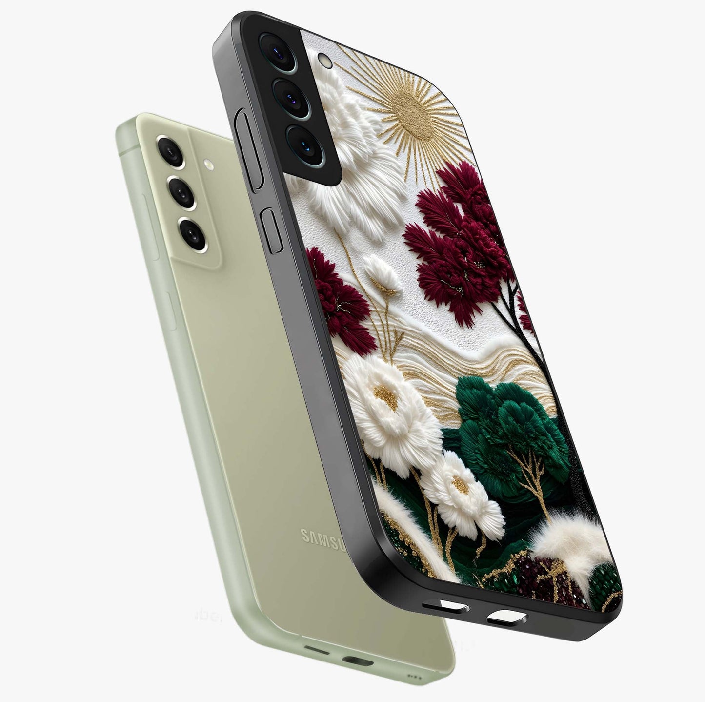 Radiant Bloom Elegance Glass Case displayed in angled mockup highlighting graceful floral design with radiant aesthetic style.