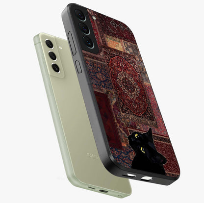 Regal Magic Cat Apple Glass Case displayed in angled mockup highlighting whimsical feline design with fantasy aesthetic.