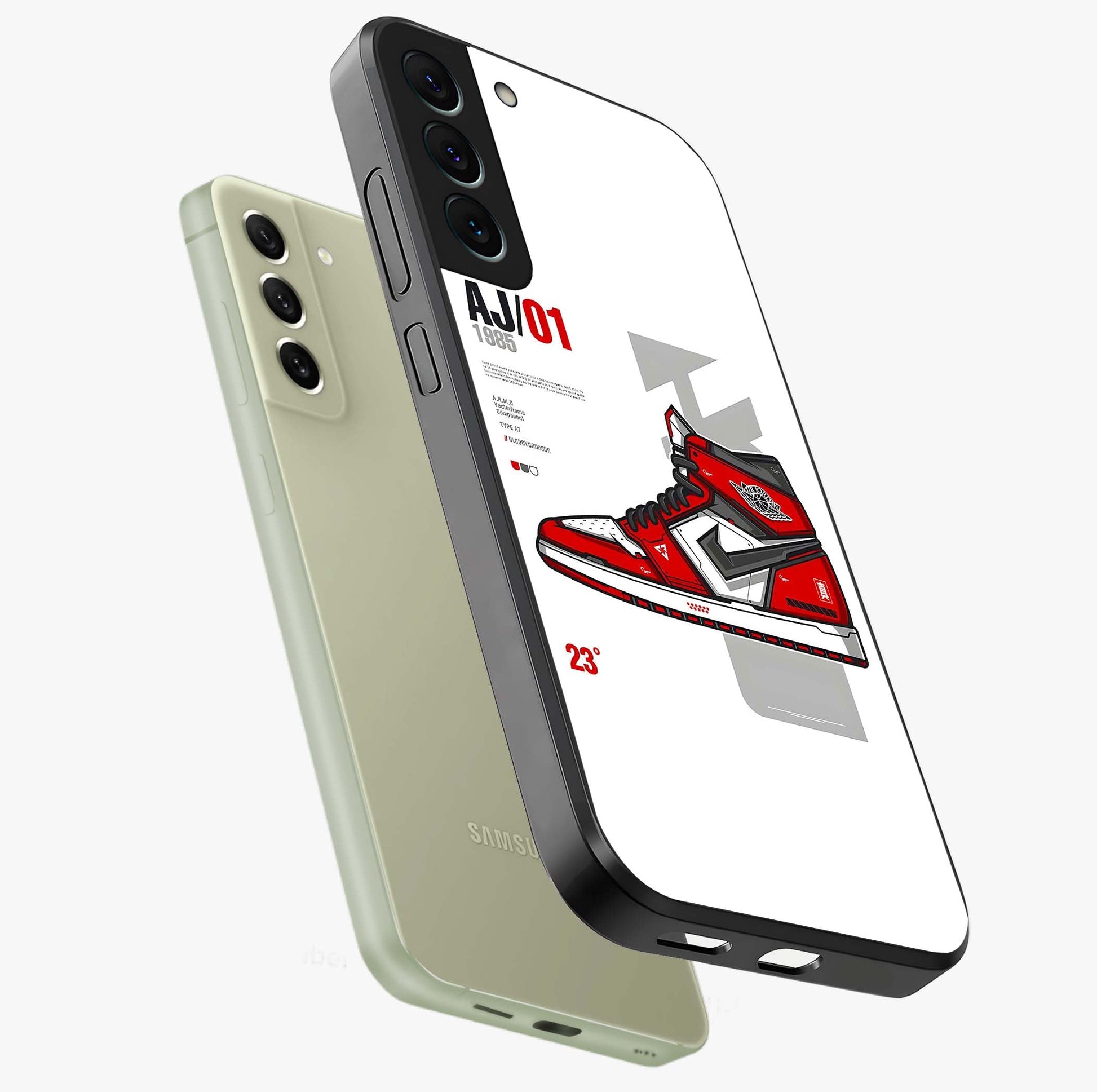 Retro Sneaker Blueprint Glass Case displayed in angled mockup highlighting detailed shoe design with sporty retro aesthetic.