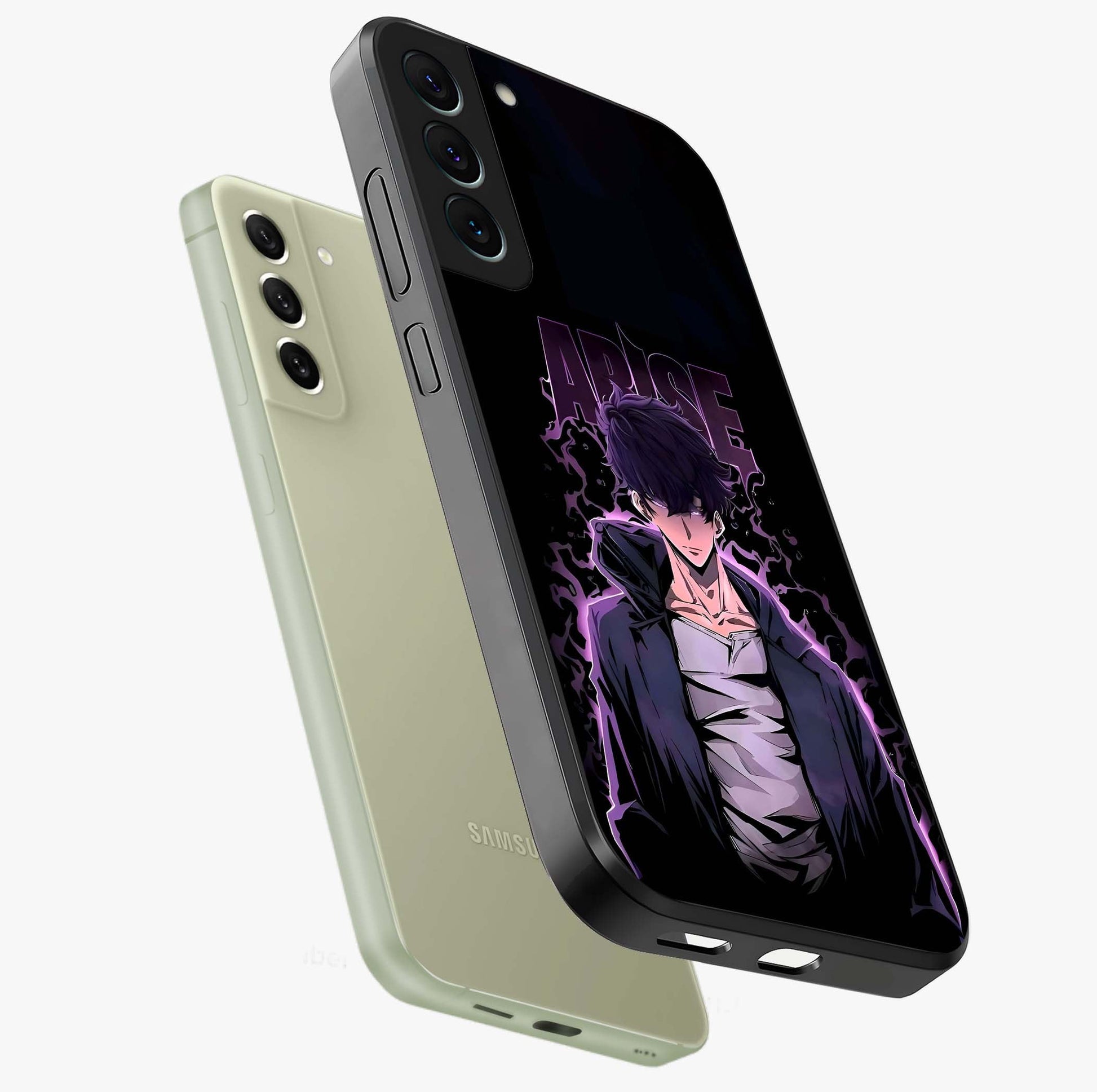 Shadow Monarch Awakening Glass Case displayed in angled mockup highlighting dramatic shadow warrior design with fantasy aesthetic.
