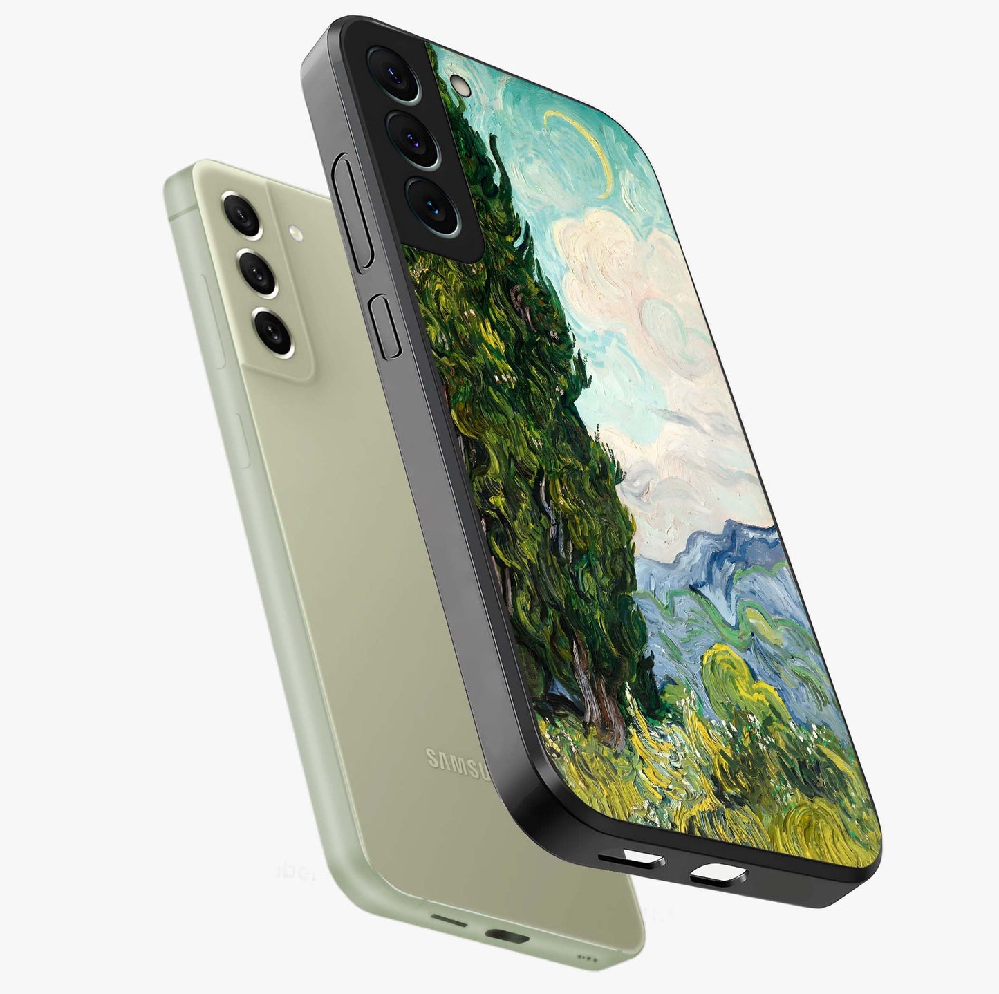 Van Gogh Vintage Art Glass Case displayed in angled mockup highlighting textured brushstroke design with classic aesthetic.