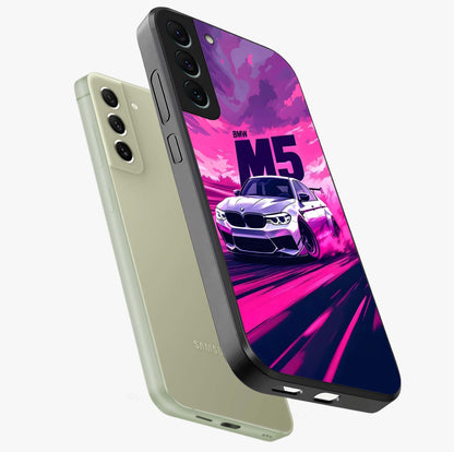 Velocity Drift Pulse Glass Case displayed in angled mockup highlighting dynamic drift design with sporty automotive aesthetic.