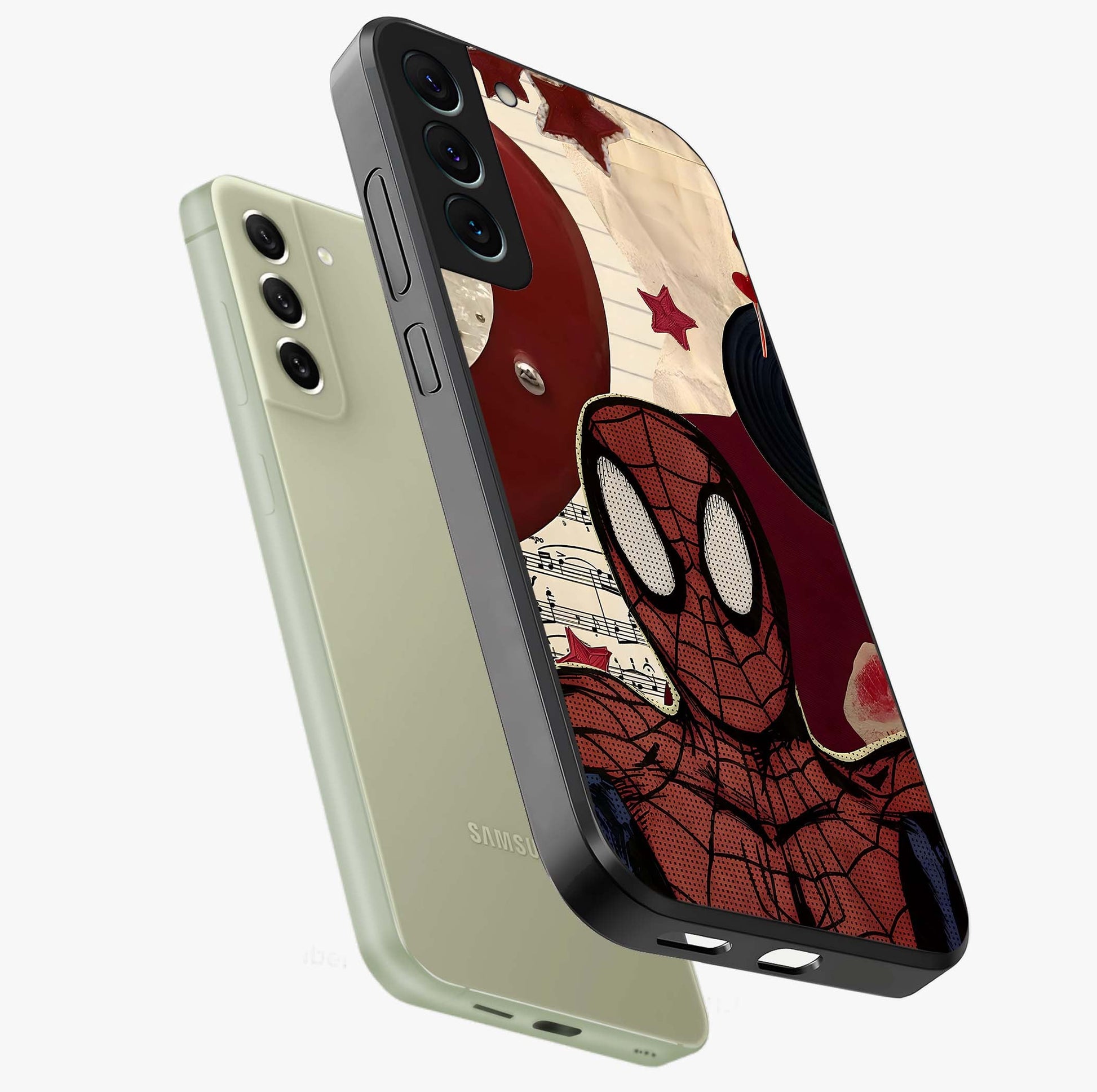 Web Warrior Vibes Glass Case displayed in angled mockup highlighting dynamic web design with comic style aesthetic.