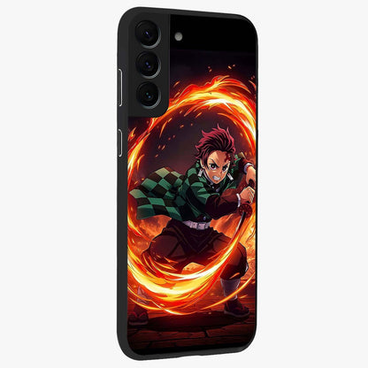 Blazing Sword Resolve Glass Case upright view showcasing dramatic warrior inspired artwork with intense visual style.