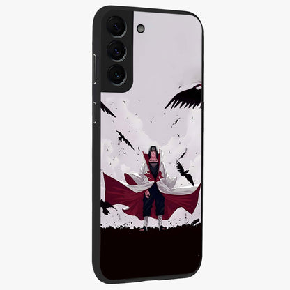 Crimson Crow Ascension Glass Case upright view showcasing dramatic crow artwork with bold gothic theme.