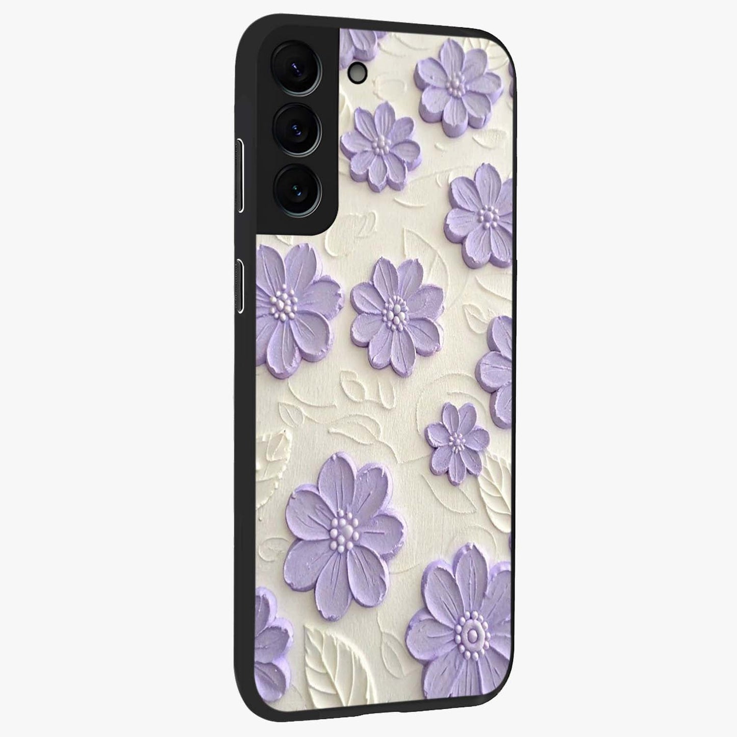 Floral Wall Art With Purple Flowers Glass Case upright view showcasing elegant purple flower artwork with decorative floral theme.
