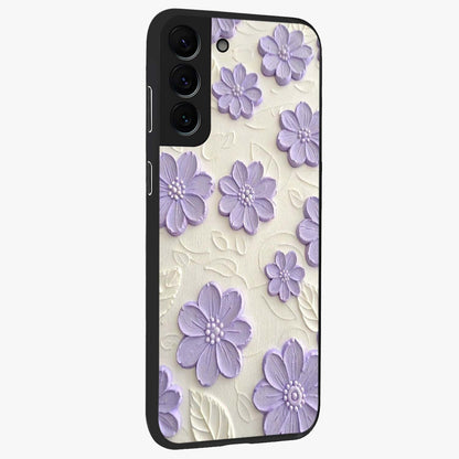 Floral Wall Art With Purple Flowers Glass Case upright view showcasing elegant purple flower artwork with decorative floral theme.