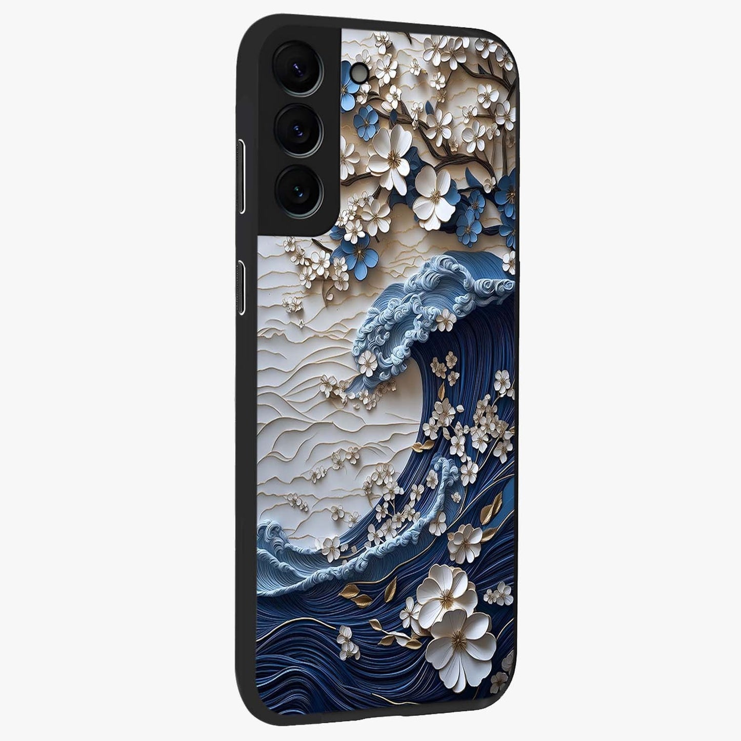 Floral Wave Origami Glass Case upright view showcasing creative floral origami artwork with artistic decorative theme.