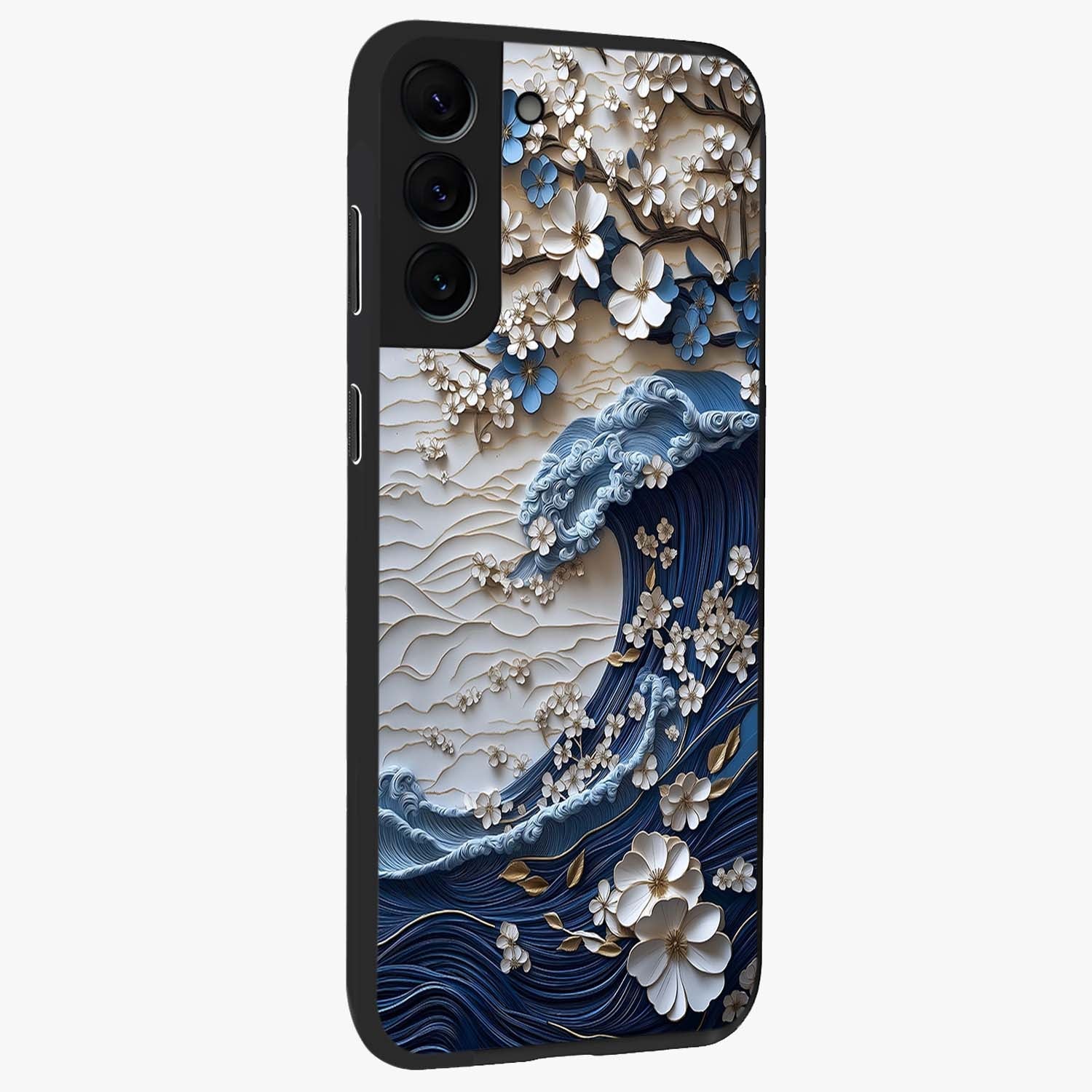 Floral Wave Origami Glass Case upright view showcasing creative floral origami artwork with artistic decorative theme.