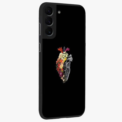 Heart With Flowers Glass Case upright view showcasing decorative heart and floral artwork with sweet romantic theme.