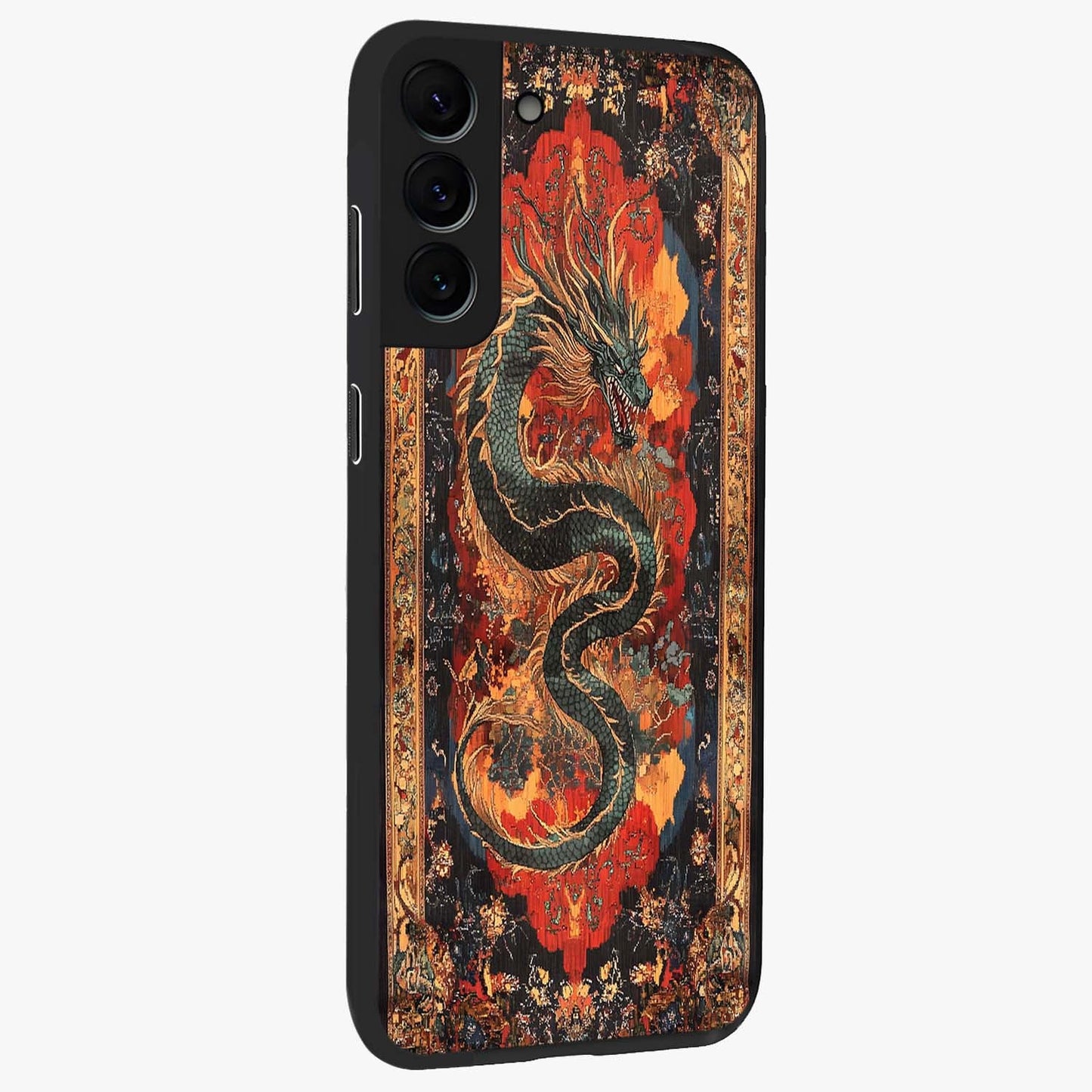Inferno Dragon Soul Glass Case upright view showcasing intense dragon artwork with fantasy fire theme.