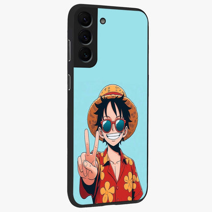 Luffy Summer Anime Vibe Glass Case upright view showcasing dynamic anime artwork with bright adventurous theme.
