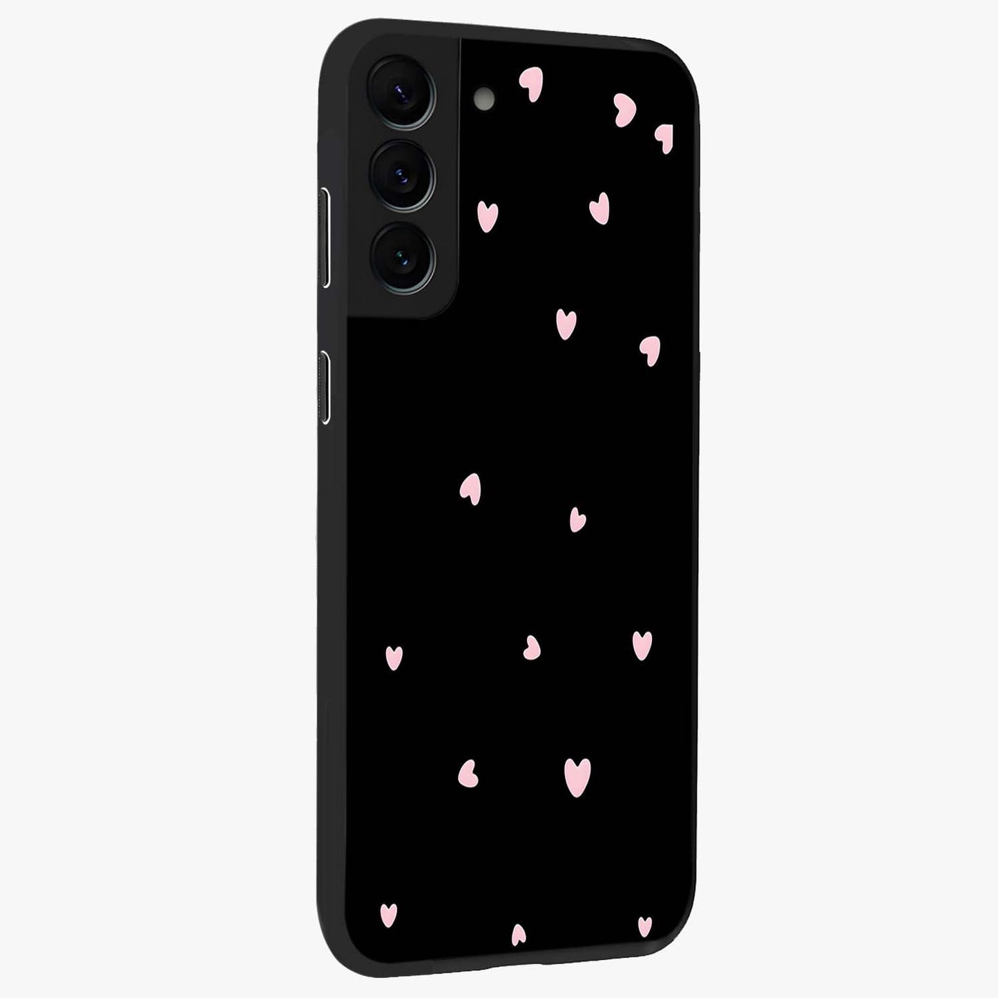 Pink Love Drops Glass Case upright view showcasing charming heart drop artwork with romantic playful theme.