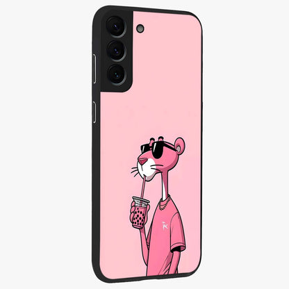 Pink Panther Glass Case upright view showcasing fun animated artwork with stylish retro cartoon theme.