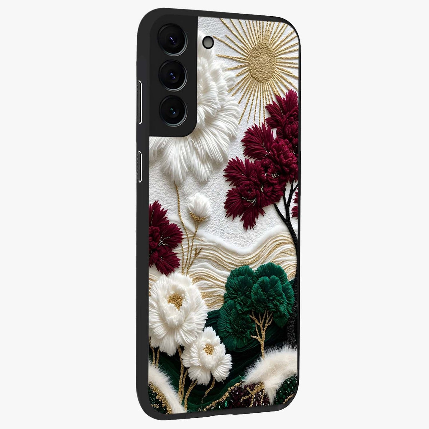 Radiant Bloom Elegance Glass Case upright view showcasing decorative flower artwork with refined botanical theme.