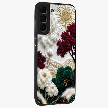 Radiant Bloom Elegance Glass Case upright view showcasing decorative flower artwork with refined botanical theme.