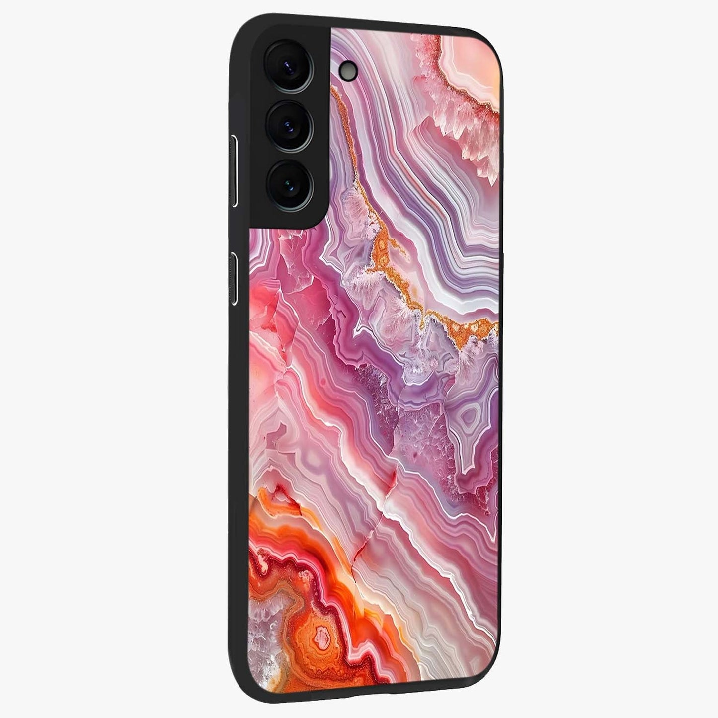 Rose Quartz Marble Glass Case upright view showcasing decorative marble artwork with luxurious pastel theme.