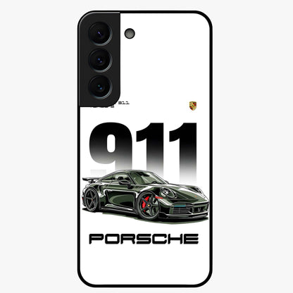 911 Turbo Dominance Glass Case showing clean flat back view with bold 911 sports car artwork and glossy glass finish.