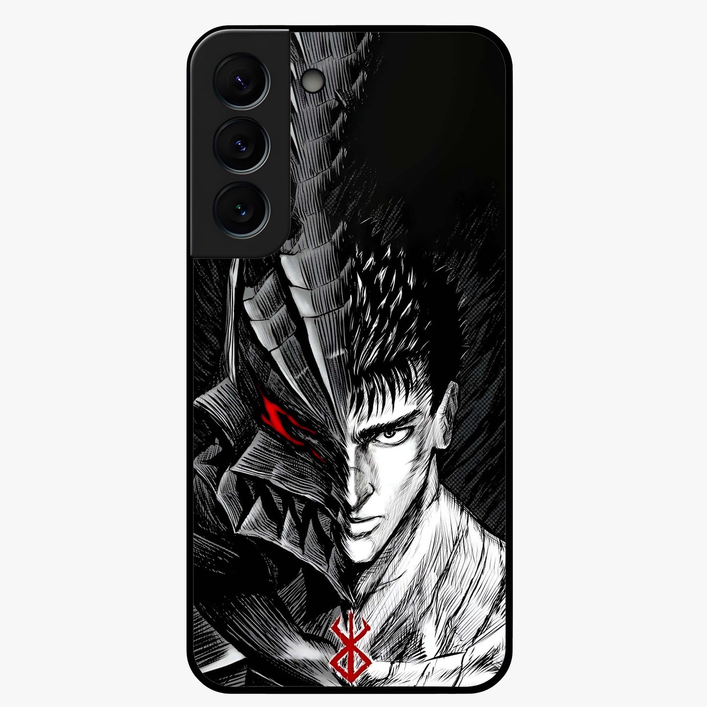 Berserker Blood Oath Glass Case showing flat back view with fierce warrior inspired artwork and glossy glass finish.