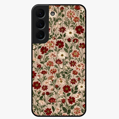 Biege Flower With Leaf Glass Case showing flat back view with soft beige floral artwork and glossy glass finish.