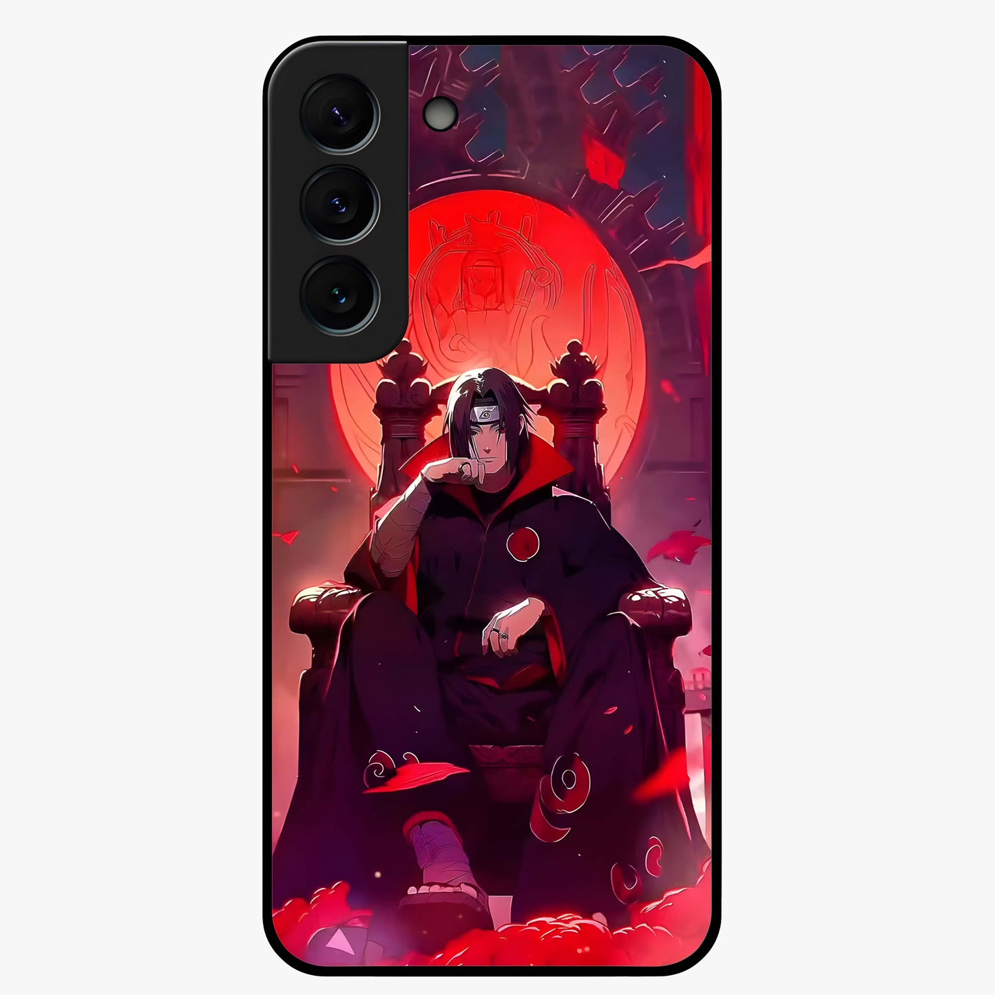 Blood Moon Sovereign Glass Case showing flat back view with mystical blood moon artwork and glossy glass finish.