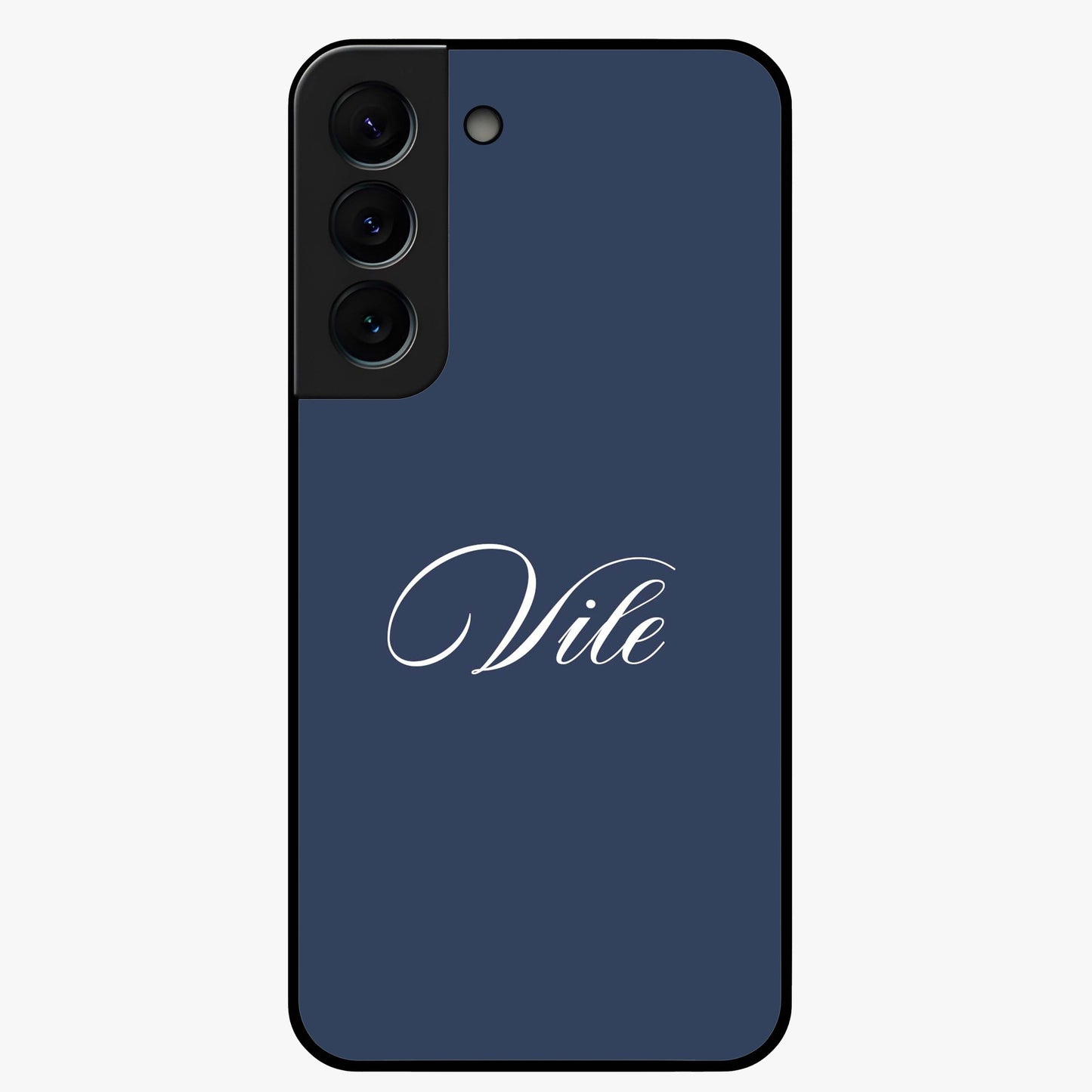 Blue Background Personalized Custom Name Glass Case showing flat back view with minimal blue background and custom name design.