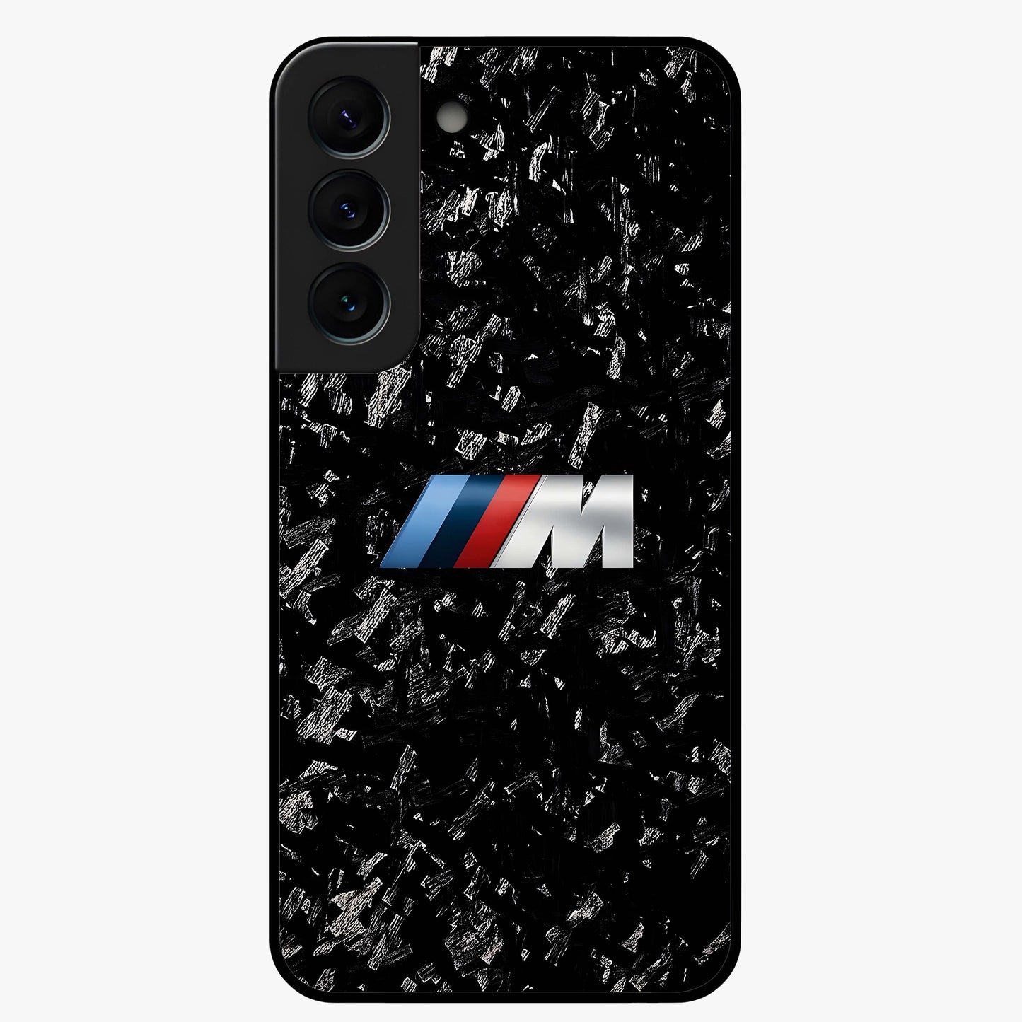 Carbon Speed Mark Glass Case showing flat back view with sporty carbon pattern artwork and glossy glass finish.