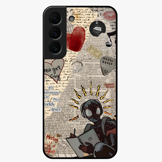 City Dream Sketch Glass Case showing flat back view with artistic city skyline sketch artwork and glossy glass finish.