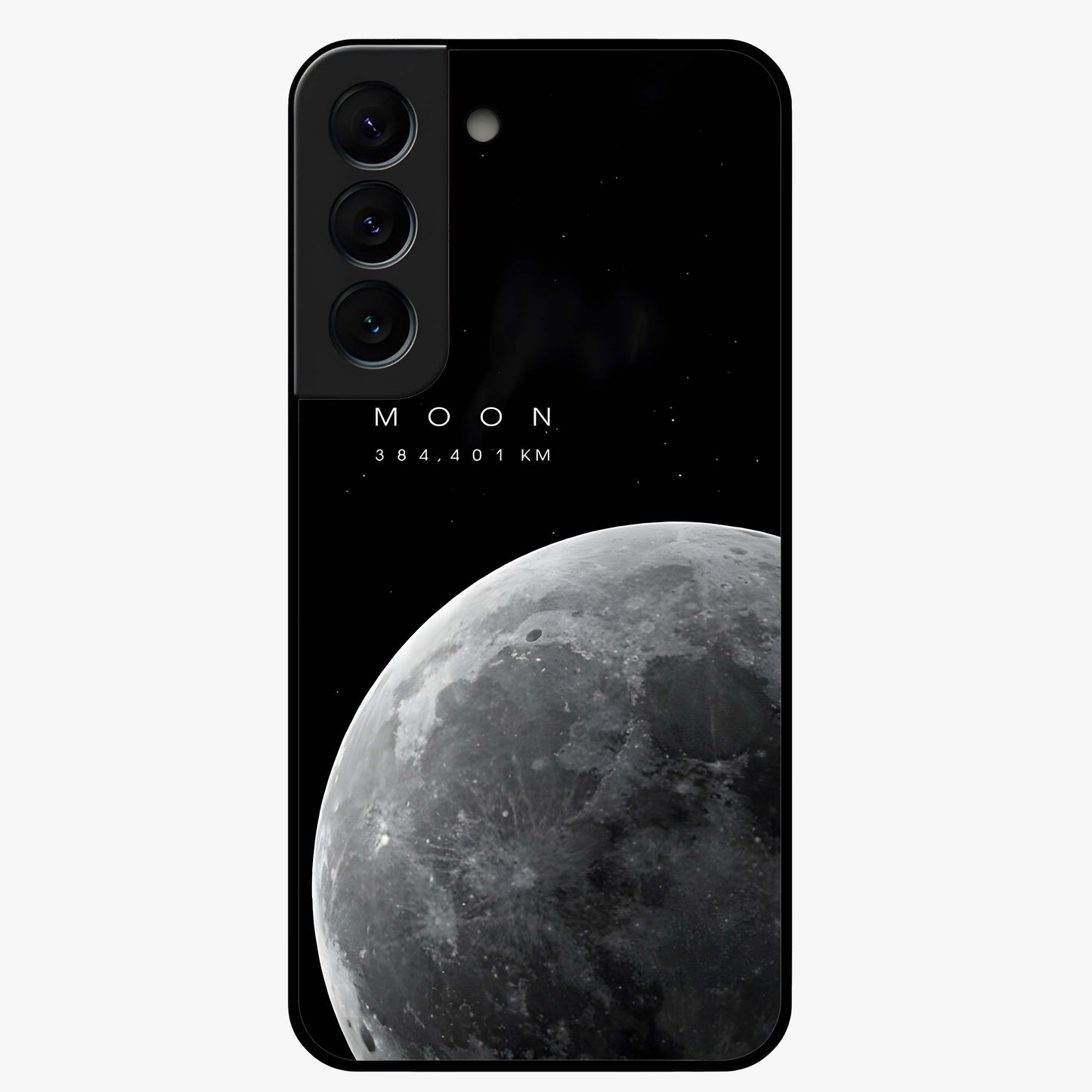 Cosmic Moon Glow Glass Case showing flat back view with glowing moon artwork and glossy glass finish.