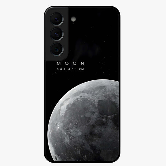 Cosmic Moon Glow Glass Case showing flat back view with glowing moon artwork and glossy glass finish.