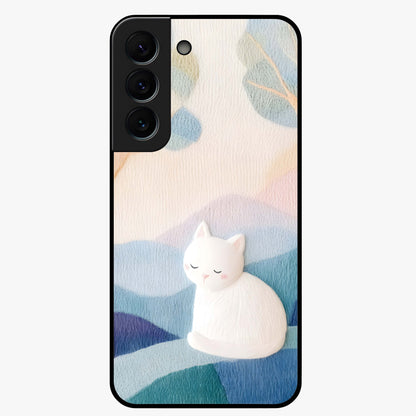Cotton Dream Cat Glass Case showing flat back view with soft dreamy cat artwork and glossy glass finish.