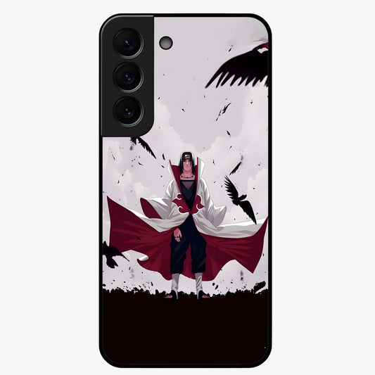Crimson Crow Ascension Glass Case showing flat back view with mystical crow artwork and glossy glass finish.