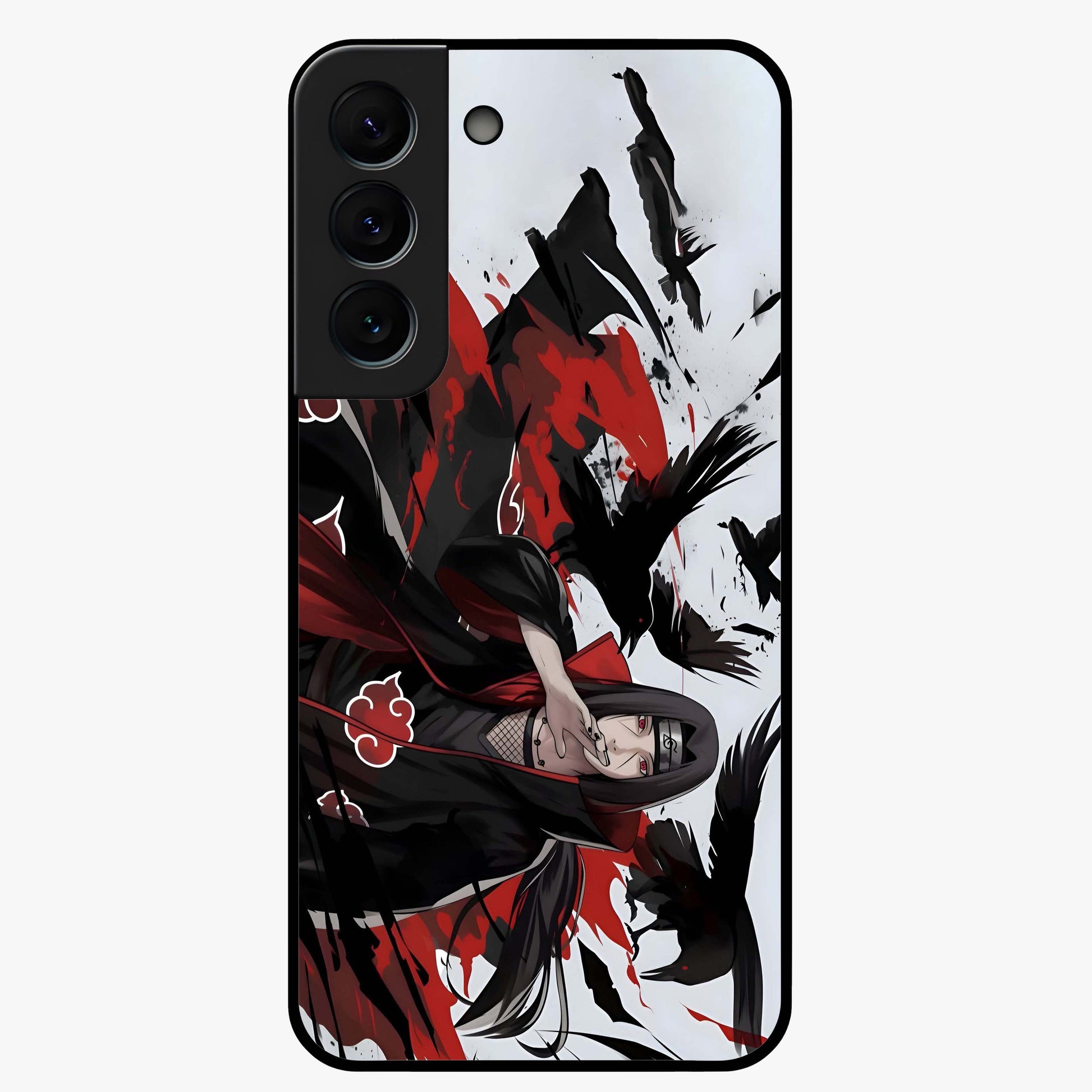 Crimson Crow Illusion Glass Case showing flat back view with artistic crow illusion artwork and glossy glass finish.