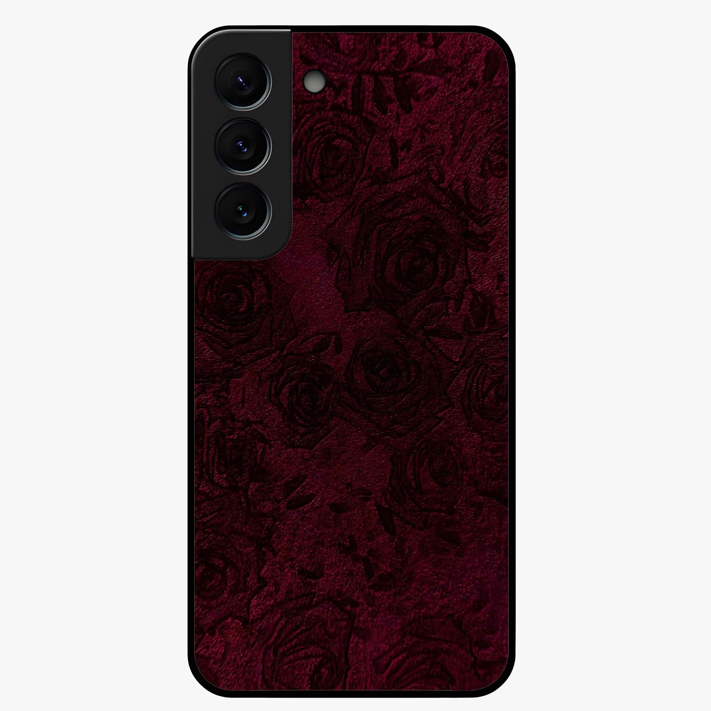 Crimson Fade Flow Glass Case showing flat back view with flowing crimson gradient artwork and glossy glass finish.