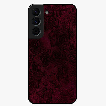Crimson Fade Flow Glass Case showing flat back view with flowing crimson gradient artwork and glossy glass finish.