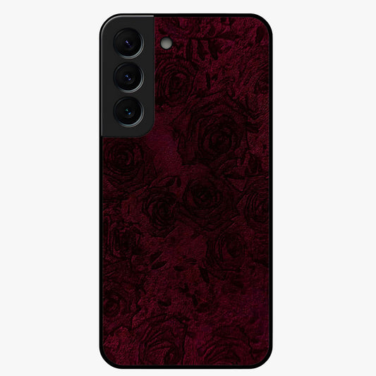 Crimson Fade Flow Glass Case showing flat back view with flowing crimson gradient artwork and glossy glass finish.