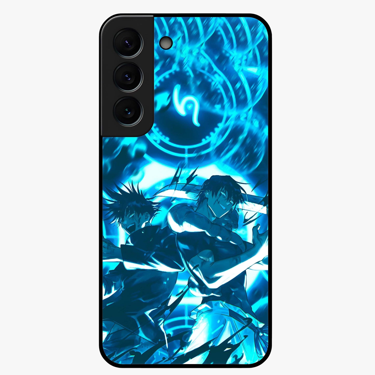 Cursed Energy Clash Glass Case showing flat back view with intense cursed energy artwork and glossy glass finish.