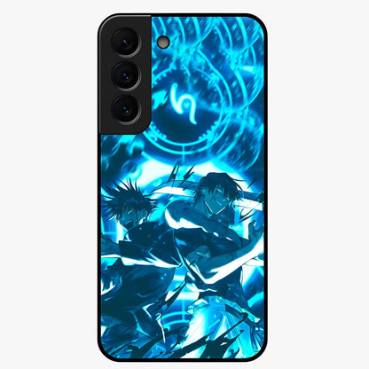 Cursed Energy Clash Glass Case showing flat back view with intense cursed energy artwork and glossy glass finish.